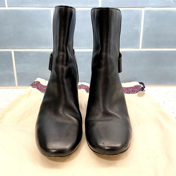 Tory Burch Kira 70MM Calf Leather Booties Boots 6 Black Block Heel With Dust Bag - Picture 9 of 16